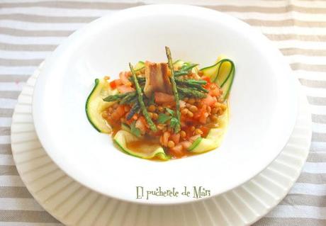 ENSALADA DE LENTEJAS Y TALLARINES DE CALABACIN
