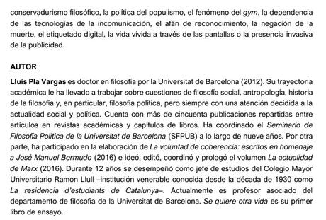 SE QUIERE OTRA VIDA, ENSAYO DE LLUÍS PLA (2025)