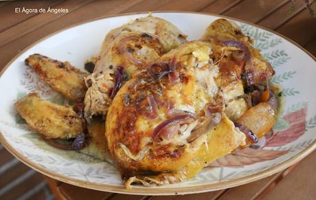 Pollo asado  abierto en mariposa con salsa de naranja y miel  El Ágora de Ángeles