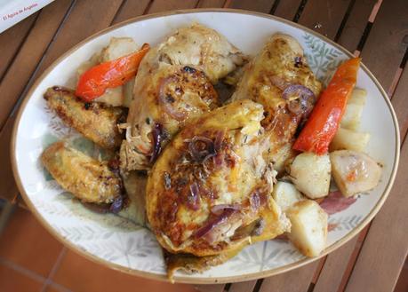 Pollo asado  abierto en mariposa con salsa de naranja y miel  El Ágora de Ángeles