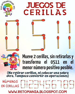 Desafíos matemáticos, Retos matemáticos, Problemas matemáticos, Retos mentales, Retos virales, Juegos mentales, Solo para Genios, Día del Payaso, Día Internacional del Payaso, Matemática Recreativa, MateRecreativa, Clases dinámicas, Clases didácticas, Aprender jugando, Jugando aprendo, Juegos con Cerillas, Retos con Cerillas, Juegos de Cerillas