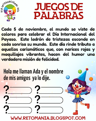 Desafíos matemáticos, Retos matemáticos, Problemas matemáticos, Retos mentales, Retos virales, Juegos mentales, Solo para Genios, Día del Payaso, Día Internacional del Payaso, Matemática Recreativa, MateRecreativa, Clases dinámicas, Clases didácticas, Aprender jugando, Jugando aprendo, Juegos de Palabras, BuscaPalabras, Palabra Oculta, Busca-Palabras, Adivina Adivinador, Adivinanza