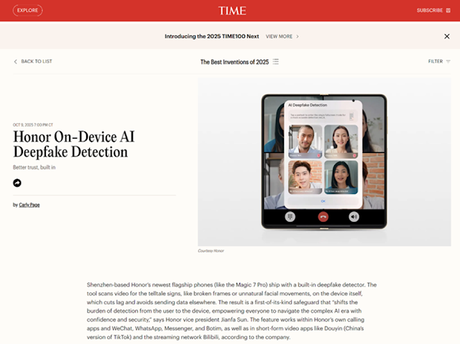 HONOR recibe doble reconocimiento en los premios TIME Best Inventions 2025 HONOR recibe doble reconocimiento en los premios TIME Best Inventions 2025