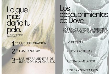 daños del sol en el pelo nueva linea dove Lanzamiento pelo cabello protección solar mascarilla bruma bifásica cómo se usa opinión mascarilla pelo teñido frizz playa precio Farmacity