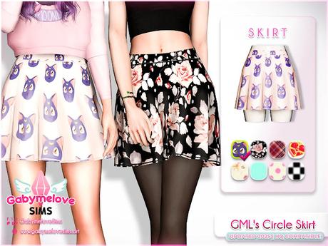 GML’s Circle Skirt – Updated 2025 | HQ Compatible Falda circular para Los Sims 4 con texturas HQ y 8 swatches, incluyendo estampados florales, cuadros, lunares y diseño inspirado en Luna de Sailor Moon. Actualizada en 2025 con nuevas miniaturas en el CAS y estilo Maxis Mix.
