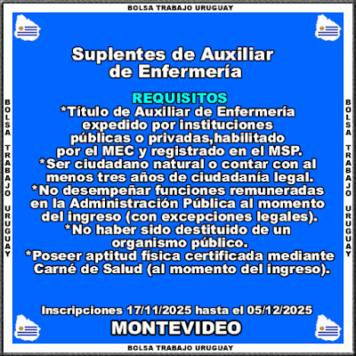 Suplentes de Auxiliar de Enfermería Suplentes de Auxiliar de Enfermería