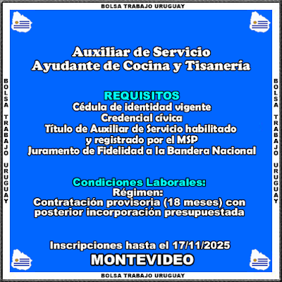 Auxiliar de Servicio, Ayudante de Cocina y Tisanería - ASSE Auxiliar de Servicio, Ayudante de Cocina y Tisanería - ASSE