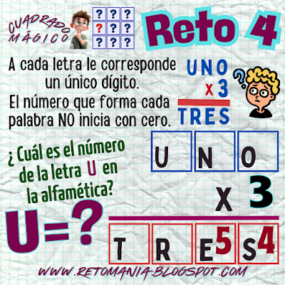 Retos matemáticos, Desafíos matemáticos, Problemas matemáticos, Retos mentales, Retos virales, Post virales, Juegos de lógica, Juegos mentales, Cuadrados mágicos, Cuadrado mágico, Cuadrado mágico multiplicativo, Descubre el número, Solo para Genios, Retos solo para Genios, Piensa rápido, Número oculto, Juegos de palabras, Suma de palabras, Alfamética, CriptoAritmética