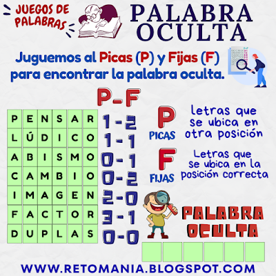 Retos matemáticos, Desafíos matemáticos, Juegos de letras, Juegos de palabras, Palabra oculta, Descubre la Palabra, Juegos mentales, Juegos educativos, Retos mentales, Retos virales, Post virales, Aprender jugando, Jugando aprendo, Juegos en clase, Clases divertidas, Clases dinámicas, MateRecreativa, Matemática Recreativa