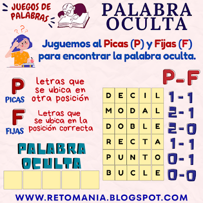Retos matemáticos, Desafíos matemáticos, Juegos de letras, Juegos de palabras, Palabra oculta, Descubre la Palabra, Juegos mentales, Juegos educativos, Retos mentales, Retos virales, Post virales, Aprender jugando, Jugando aprendo, Juegos en clase, Clases divertidas, Clases dinámicas, MateRecreativa, Matemática Recreativa