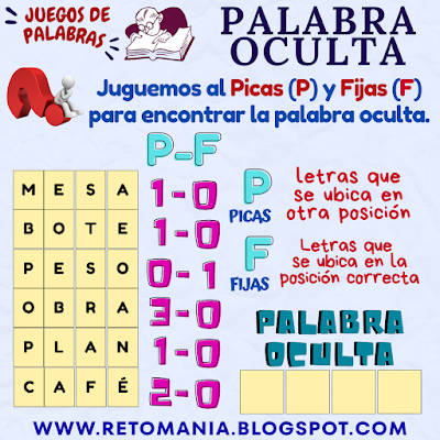 Retos matemáticos, Desafíos matemáticos, Juegos de letras, Juegos de palabras, Palabra oculta, Descubre la Palabra, Juegos mentales, Juegos educativos, Retos mentales, Retos virales, Post virales, Aprender jugando, Jugando aprendo, Juegos en clase, Clases divertidas, Clases dinámicas, MateRecreativa, Matemática Recreativa