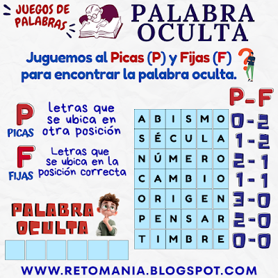 Retos matemáticos, Desafíos matemáticos, Juegos de letras, Juegos de palabras, Palabra oculta, Descubre la Palabra, Juegos mentales, Juegos educativos, Retos mentales, Retos virales, Post virales, Aprender jugando, Jugando aprendo, Juegos en clase, Clases divertidas, Clases dinámicas, MateRecreativa, Matemática Recreativa