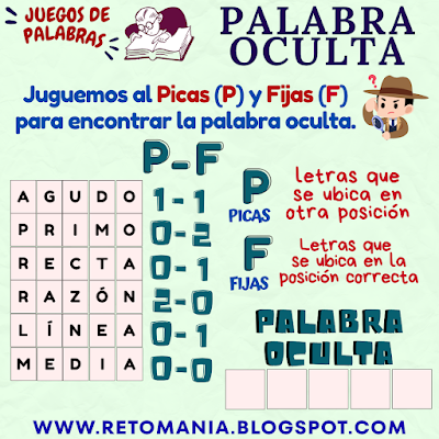 Retos matemáticos, Desafíos matemáticos, Juegos de letras, Juegos de palabras, Palabra oculta, Descubre la Palabra, Juegos mentales, Juegos educativos, Retos mentales, Retos virales, Post virales, Aprender jugando, Jugando aprendo, Juegos en clase, Clases divertidas, Clases dinámicas, MateRecreativa, Matemática Recreativa