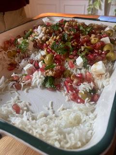 ARROZ AL HORNO CON GRANADA, ACEITUNAS, QUESO