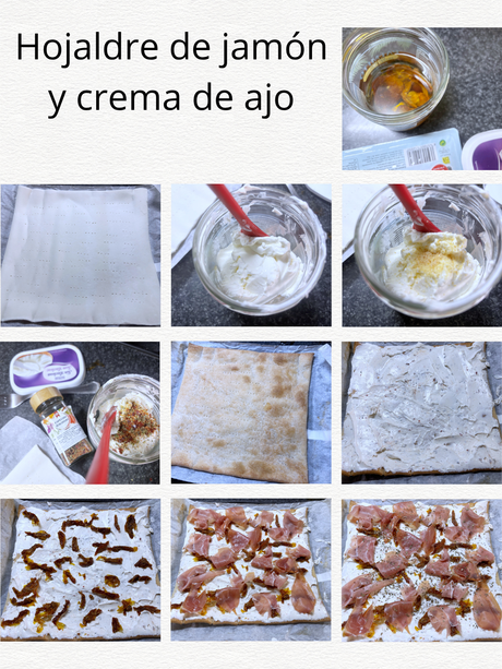 Hojaldre de jamón y crema de ajo