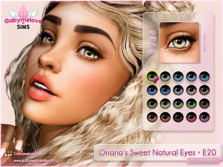 Close-up of a Sims 4 female character with long blonde hair and golden hazel eyes, showing soft natural eye shine and detailed facial features on a pastel pink background.