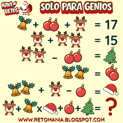 Navidad, MateNavidad, NaviRetos, Matemáticas y Navidad, Desafíos matemáticos, Retos matemáticos, Problemas matemáticos, Retos virales, Juegos mentales, Juegos virales, Post virales, Retos mentales, Adivinanzas, Acertijos, Jeroglíficos, Palabra Oculta, Juegos de Palabras, Solo para Genios, Retos Solo para Genios