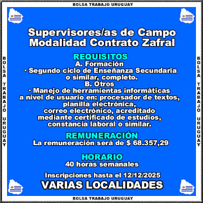 Supervisores-as de Campo Modalidad Contrato Zafral Supervisores-as de Campo Modalidad Contrato Zafral