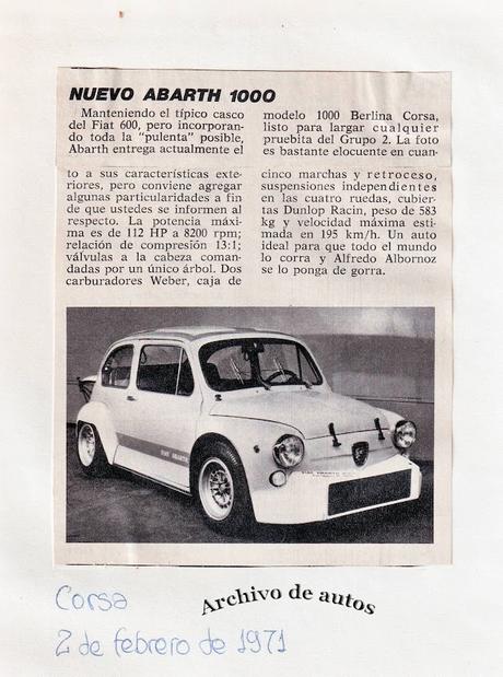 Fiat Abarth 1000 Berlina Corsa del Grupo 2 de 1971