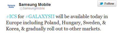 Ice Cream Sandwich comienza a llega al Samsung Galaxy SII
