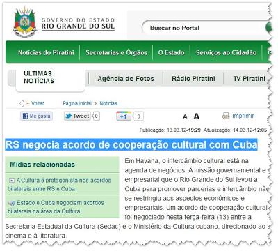 Estado brasileño de Rio Grande do Sul negocia acuerdo de cooperación cultural con Cuba