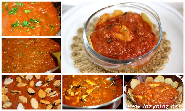 Mejillones picantes, en su nido de patata