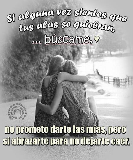 Si alguna vez sientes que tus alas se quiebran, búscame, no prometo darte las mías, pero si abrazarte para no dejarte caer.