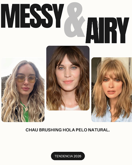 Tendencia peinado: Messy Hair airy. Tendencia 2026: cabello airy Hair, natural textura, ondas. Mujer hombre corte de pelo shampoo seco como usar scrunching para que sirve