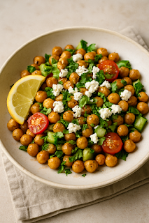 Ensalada Tibia de Garbanzos con Limón, Hierbas y Queso Feta