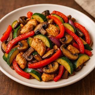 Salteado de Pollo con Setas y Verduras Crujientes Salteado de Pollo con Setas y Verduras Crujientes