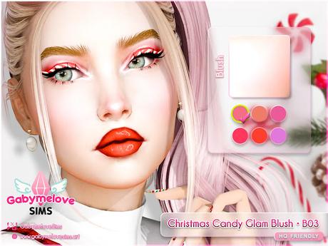 Christmas Candy Glam Blush • B03 — Soft festive candy blush (The Sims 4 CC) Close-up of a Sims 4 sim wearing the Christmas Candy Glam Blush B03, a soft festive candy-inspired blush. Close-up de un Sim de Los Sims 4 usando el Christmas Candy Glam Blush B03, un rubor navideño suave inspirado en caramelos con acabado natural.