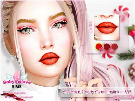 Close-up of a Sims 4 character wearing the Christmas Candy Glam Lipstick LS02, a festive candy-inspired holiday lipstick with sweet red tones and a soft glam finish.