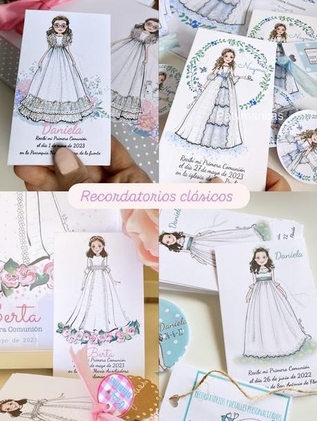 recordatorios clásicos y bonitos para regalar a los invitados de la comunión de una niña