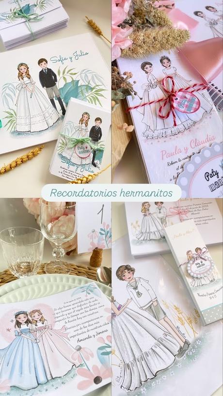 recordatorios para regalar a los invitados de una comunión de gemelos mellizos hermanos