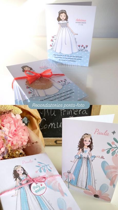 recordatorios tarjeta porta-fotografia de niña para los invitados de una primera comunión