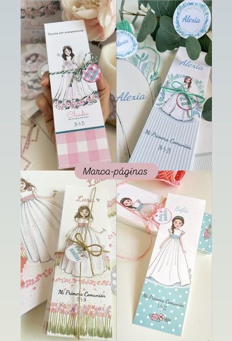 recordatorios formato marcapaginas con dibujo de niña para regalar en una comunión