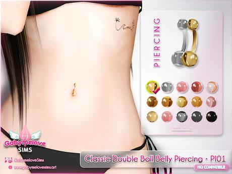 Classic double ball belly piercing CC for The Sims 4, featuring realistic metallic colors and a clean, natural fit on the Sim’s body.
