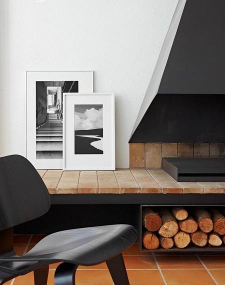 sillas eames muebles de diseño minimalismo español estilo minimalista estilo decoración moderno diseño de interiores decoración en blanco y negro decoración de interiores cocina negra chimenea de diseño casas minimalistas 