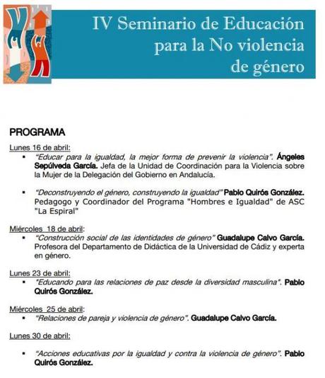 IV Seminario de Educación para la no violencia de género: Mes de Abril en Cádiz.