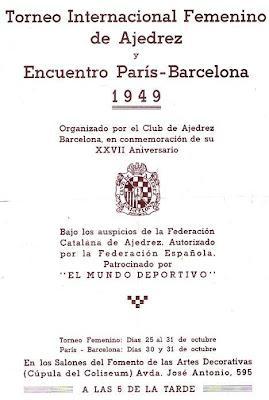 Cartel del Torneo Internacional de Ajedrez Femenino y el Encuentro París-Barcelona 1949