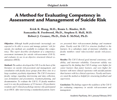 Un método para evaluar la competencia en valoración y manejo del riesgo suicida - Hung y col.