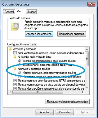 mostrar archivos carpetas y unidades ocultas