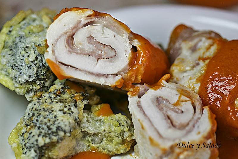 ROLLITOS DE POLLO RELLENOS, CON GUARNICION DE BROCOLI EN THERMOMIX