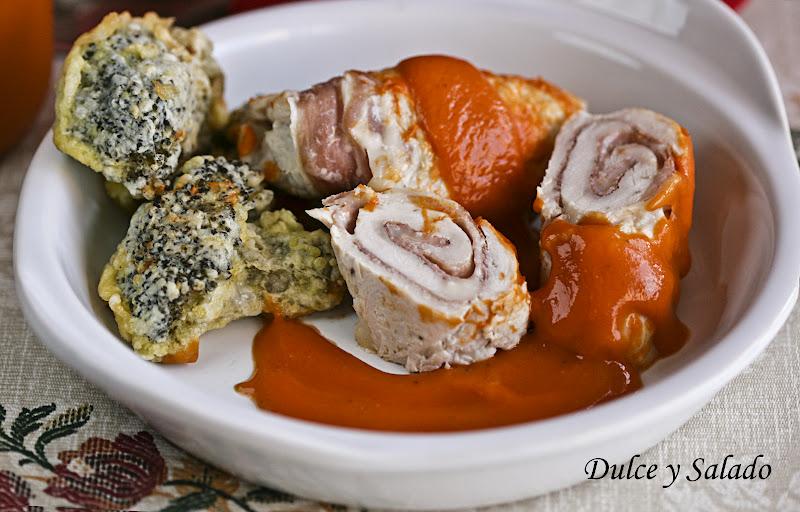 ROLLITOS DE POLLO RELLENOS, CON GUARNICION DE BROCOLI EN THERMOMIX