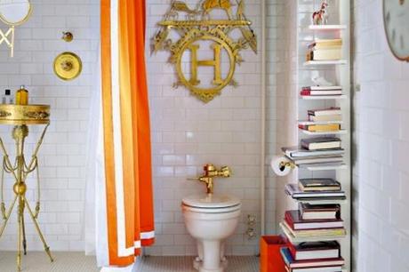 cortina naranja flúor de ducha