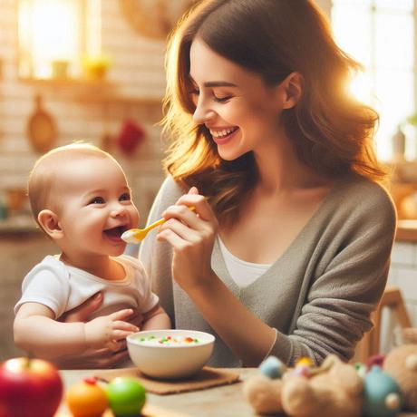 Mama Dando De Comer A Bebe Con Cuchara